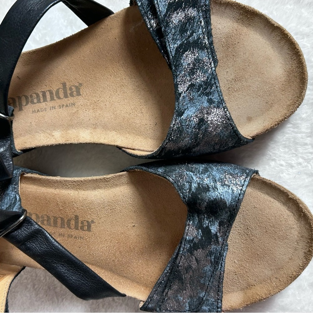Wandapanda Blue and Silver Leather Adjustable Strap Womens Wedge 2” Heel Sandals - Picture 4 of 11